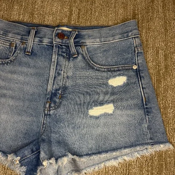 Madewell Women's Denim Jean Shorts Distressed High-Rise Relaxed Frayed Size 27 - Picture 2 of 11